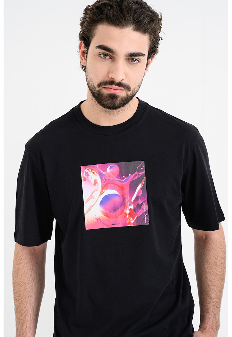 Tricou regular fit cu imprimeu frontal - Alb/Negru/Fucsia