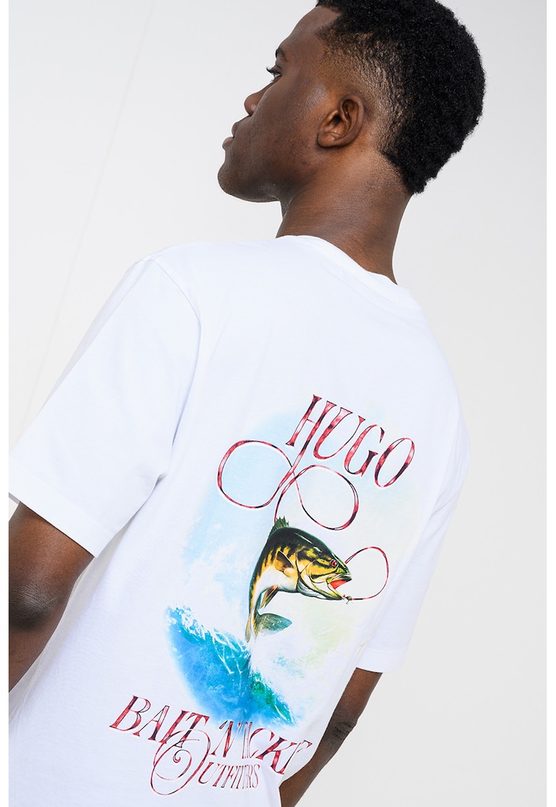 Tricou de bumbac cu imprimeu pe spate - Rosu/Alb optic/Albastru