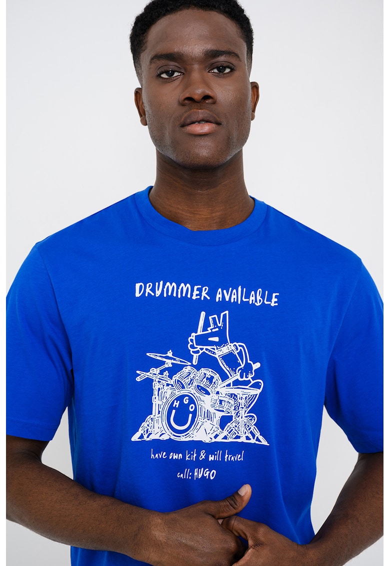 Tricou cu decolteu l abaza gatului si imprimeu Namerix - Albastru royal/Alb optic