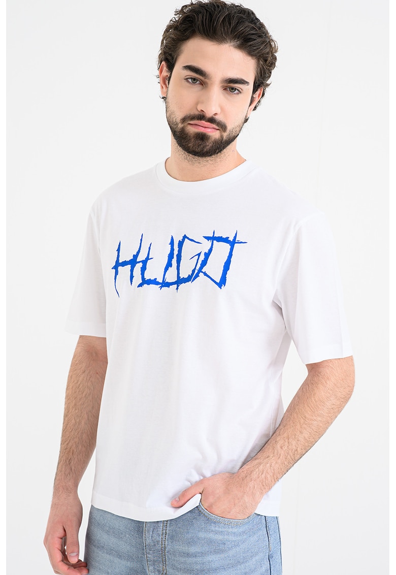 Tricou cu decolteu l abaza gatului si imprimeu Namerix - Albastru royal/Alb murdar