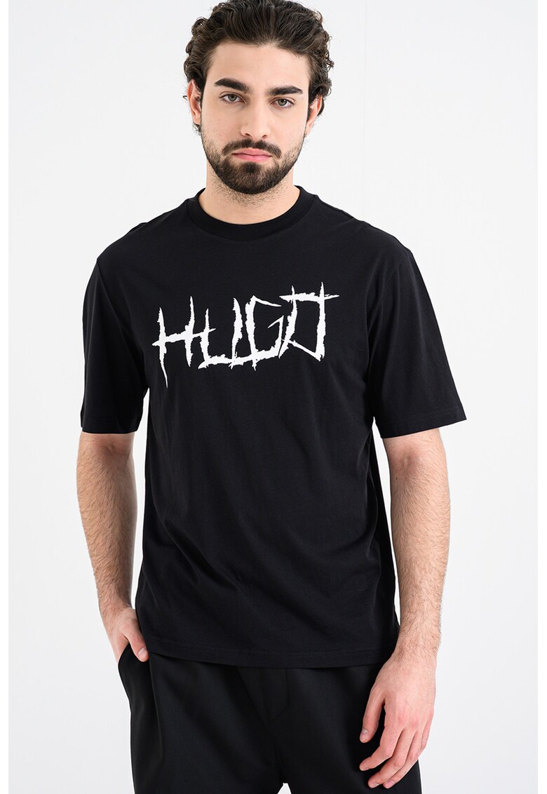 Tricou cu decolteu l abaza gatului si imprimeu Namerix - Alb/Negru