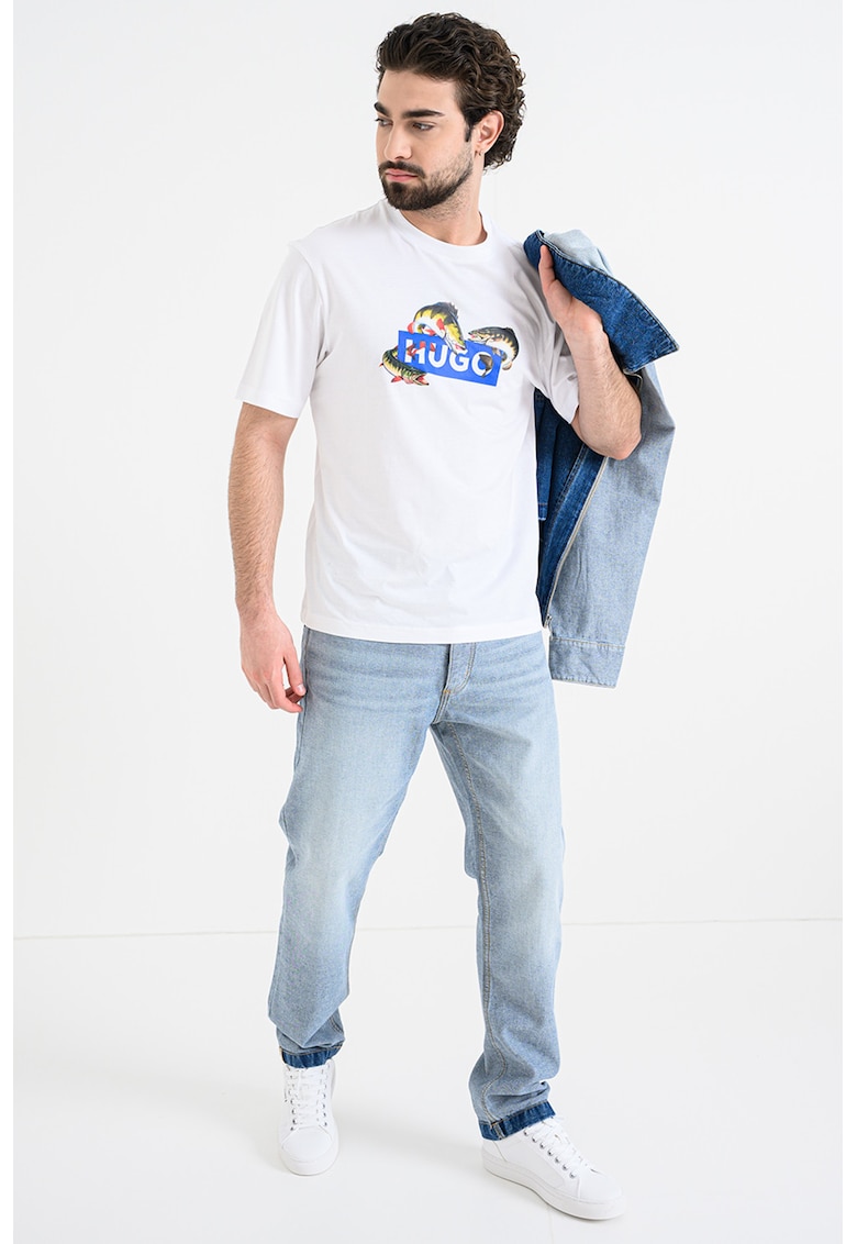 Tricou de bumbac cu imprimeu Nalotrix - Verde/Alb optic/Albastru