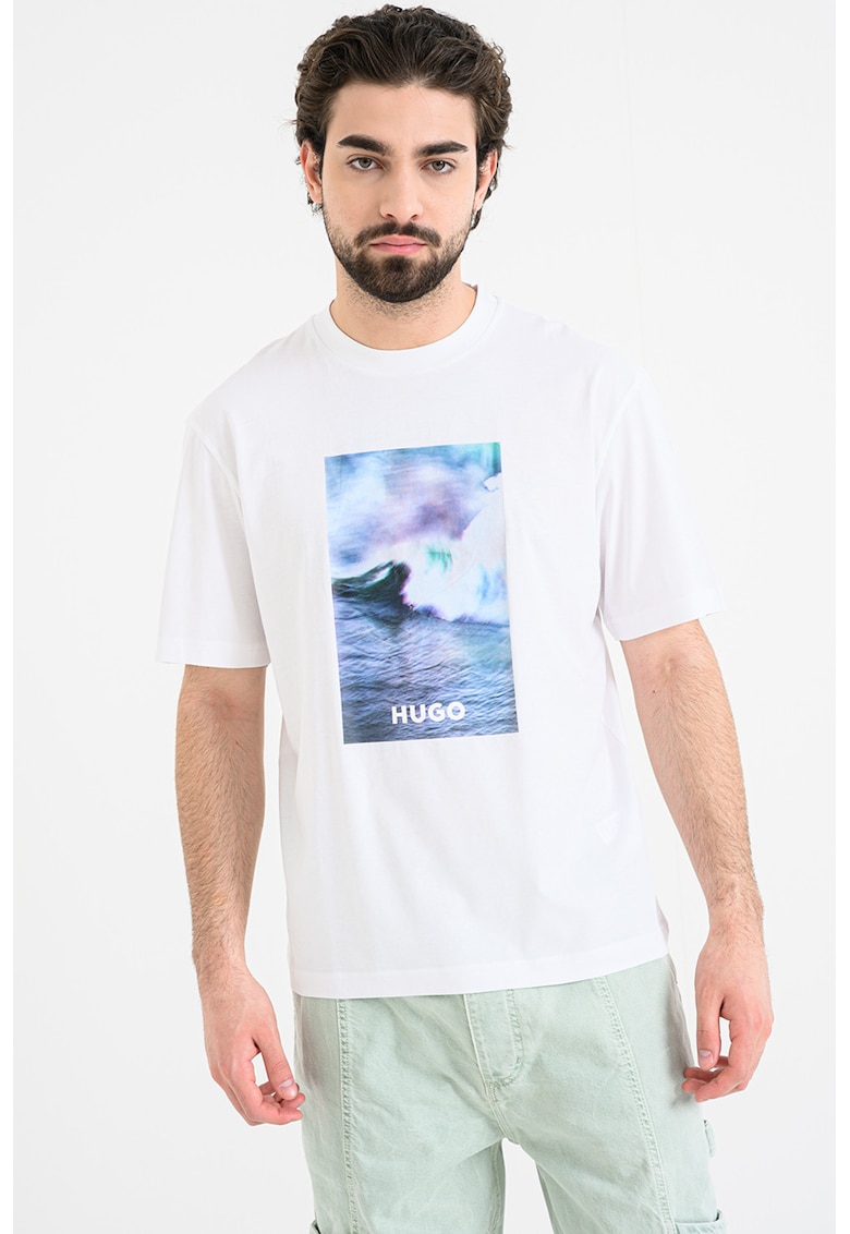 Tricou de bumbac cu imprimeu Nalotrix - Alb optic/Albastru