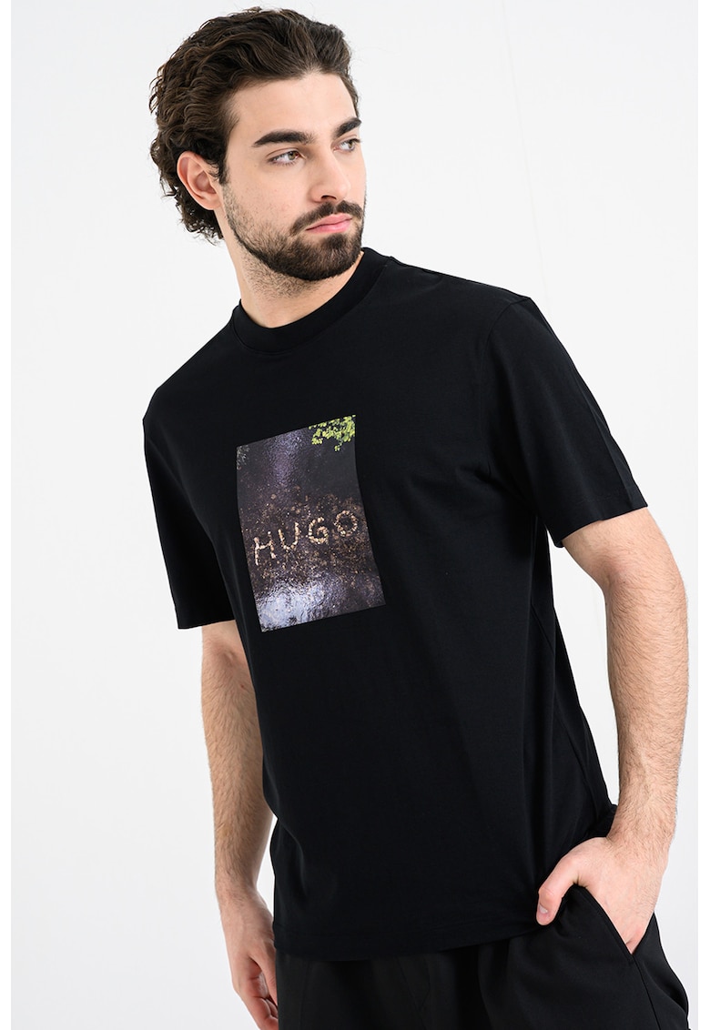 Tricou de bumbac cu logo Doreston - Maro inchis/Negru/Bej