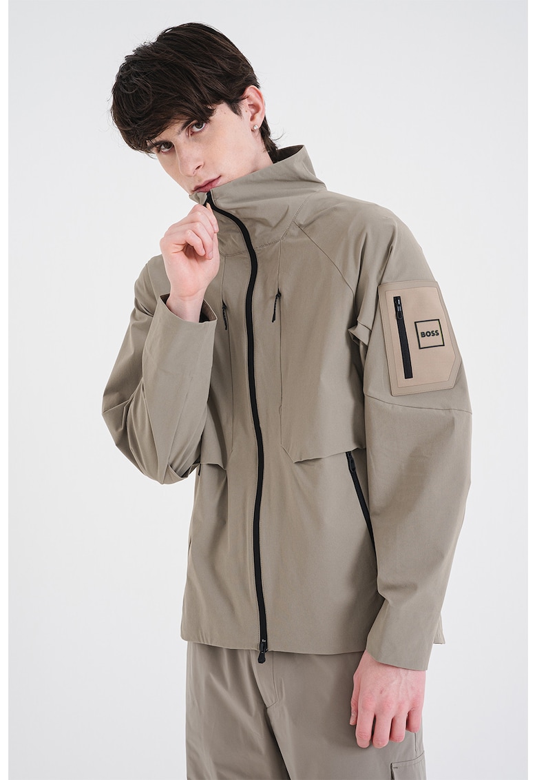 Jacheta cu gluga si logo - Kaki