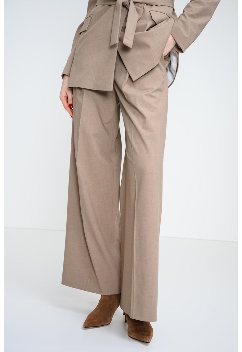 Pantaloni drepti cu talie inalta - Maro deschis