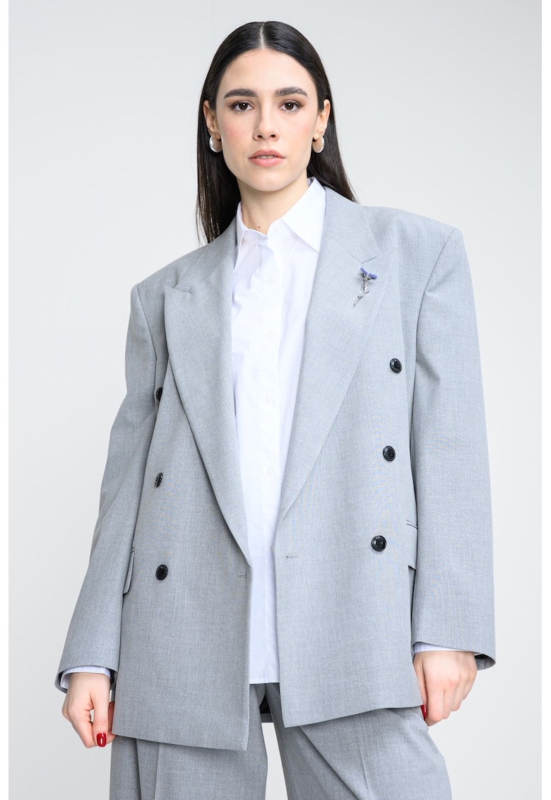 Sacou supradimensionat cu buzunare cu clapa - Gri deschis