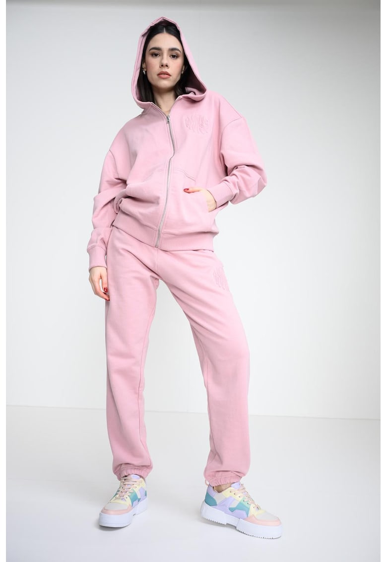 Hanorac supradimensionat din bumbac cu fermoar - Roz prafuit