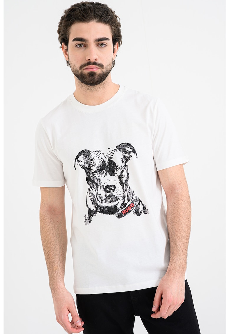 Tricou cu decolteu la baza gatului si design grafic Dubrox - Rosu/Alb/Negru