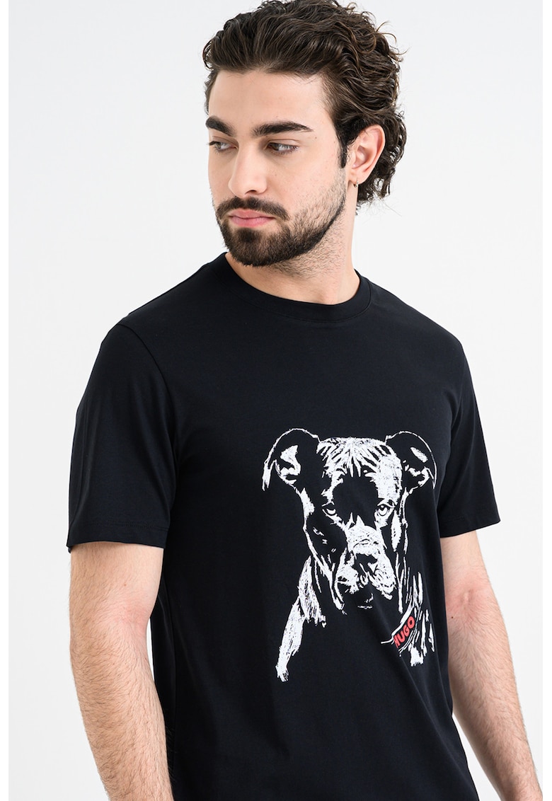 Tricou cu decolteu la baza gatului si design grafic Dubrox - Alb/Negru