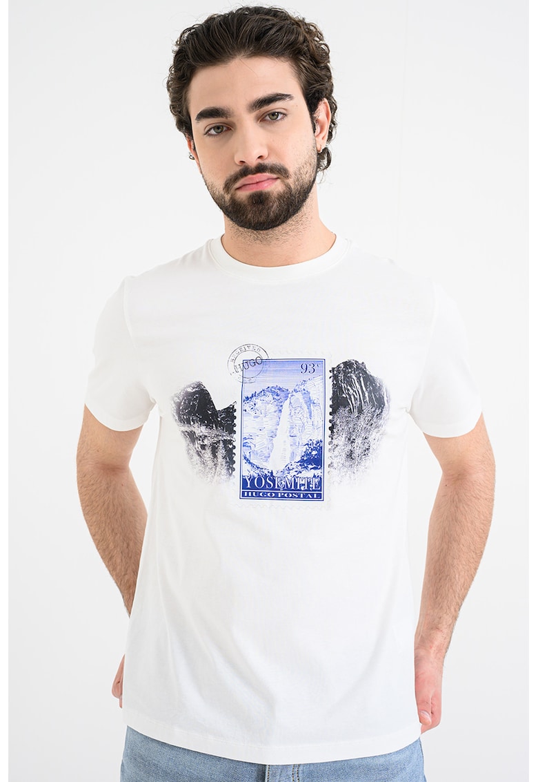 Tricou de bumbac cu imprimeu grafic Divalis - Alb/Negru/Albastru