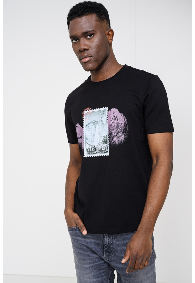 Tricou de bumbac cu imprimeu grafic Divalis - Alb/Verde/Negru