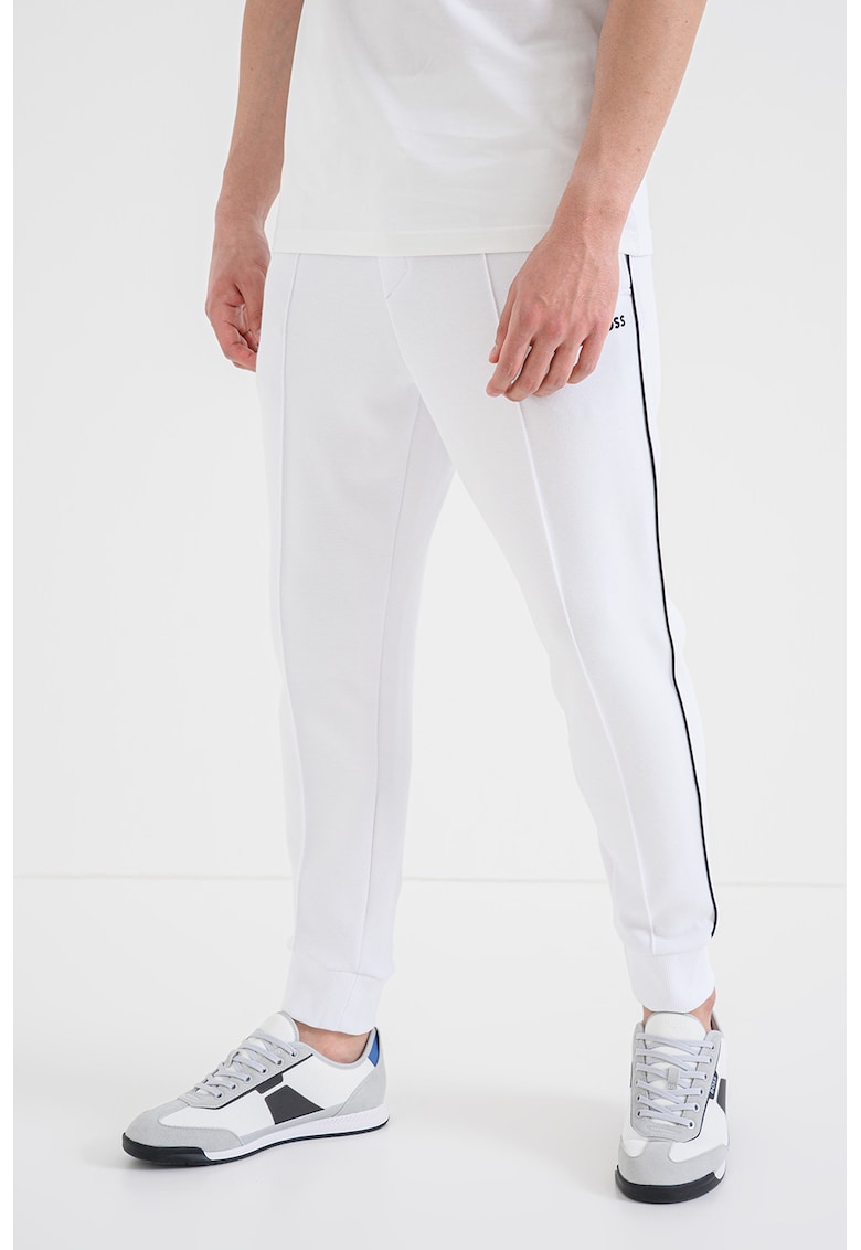 Pantaloni conici de trening cu cusaturi decorative Join - Negru/Alb optic