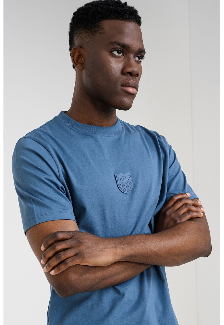 Tricou de bumbac cu decolteu la baza gatului Darvish - Albastru prafuit