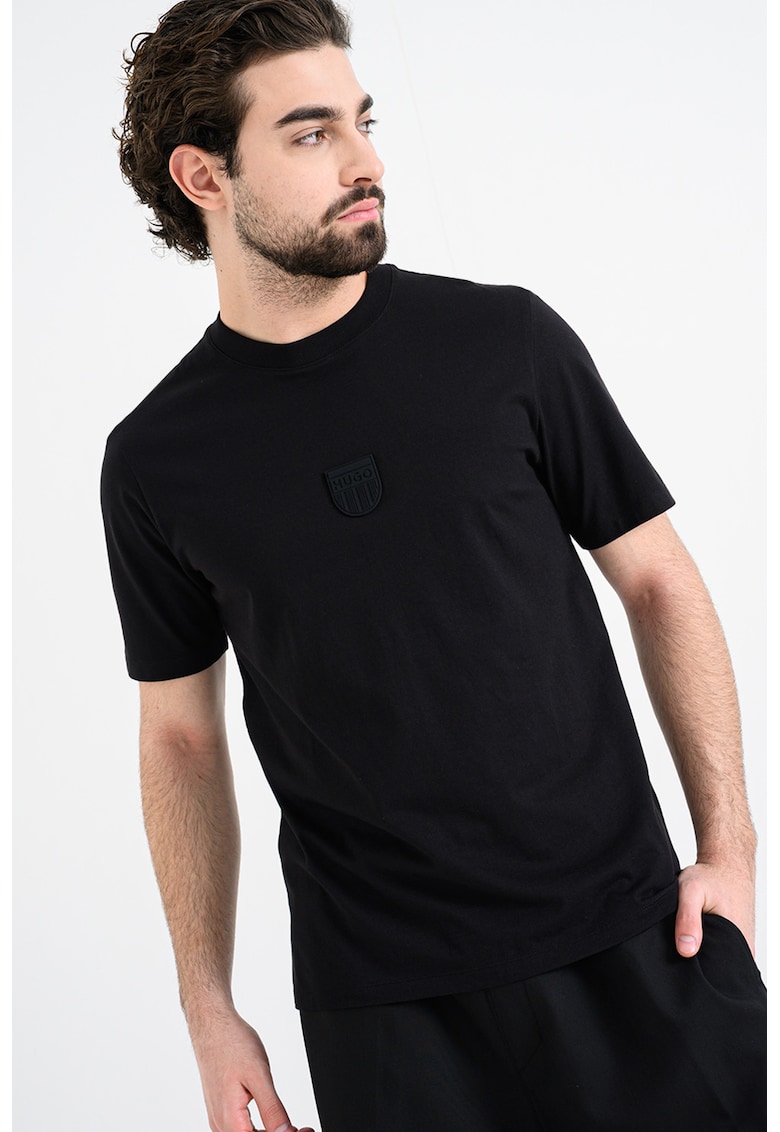 Tricou de bumbac cu decolteu la baza gatului Darvish - Negru