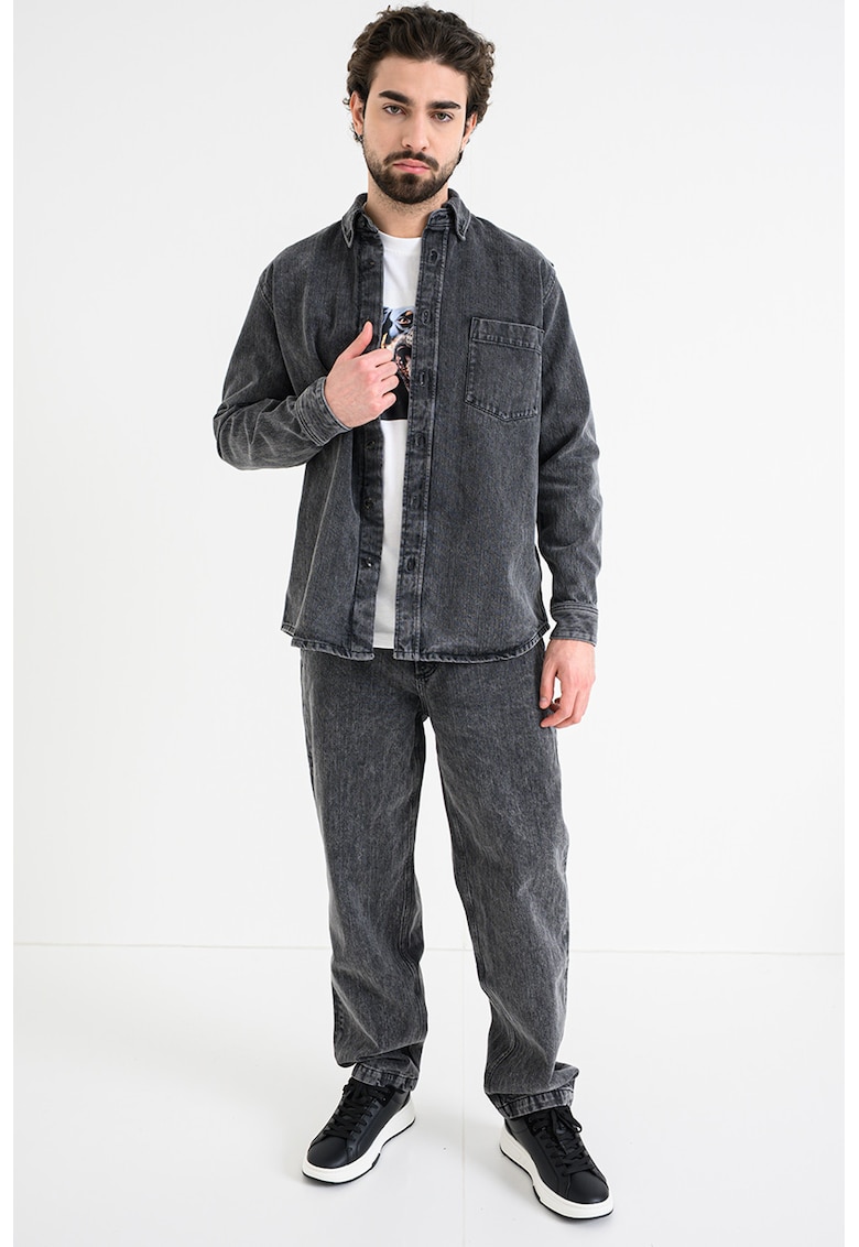 Jacheta de denim cu buzunar pe piept Lambey - Gri antracit