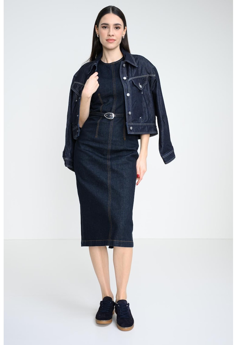 Rochie midi din denim - fara maneci - Albastru ultramarin