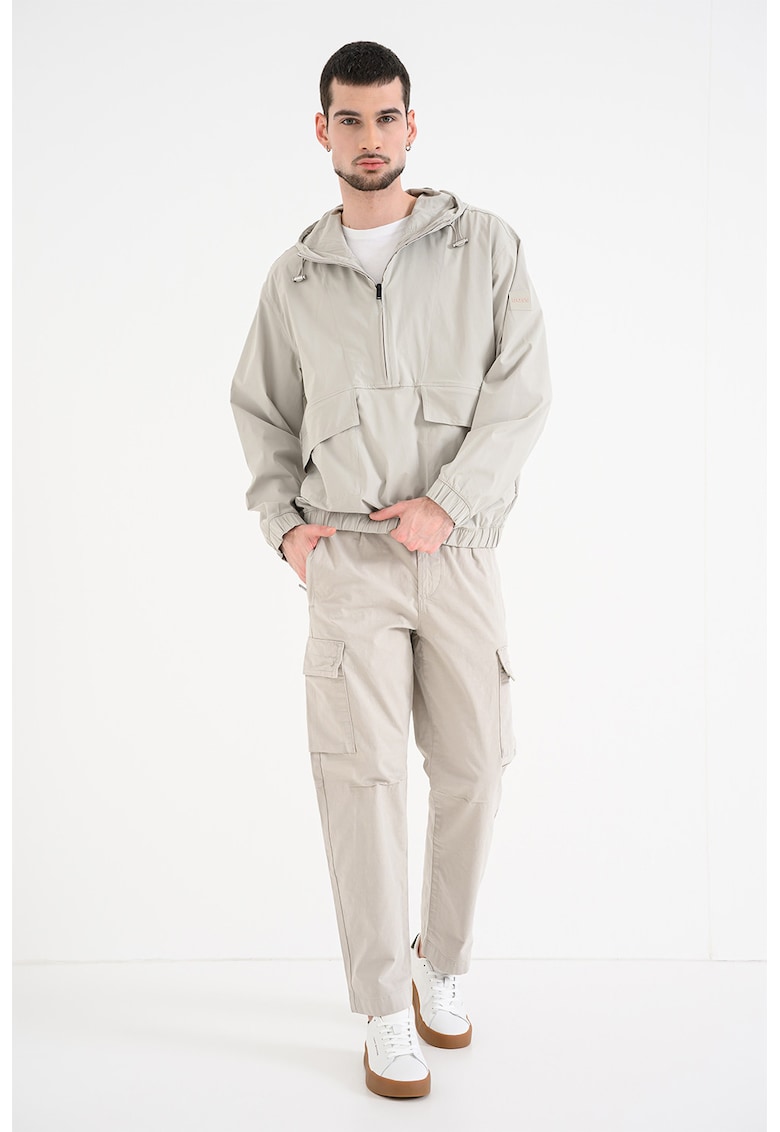 Jacheta slip-on cu gluga si fermoar scurt - Grej