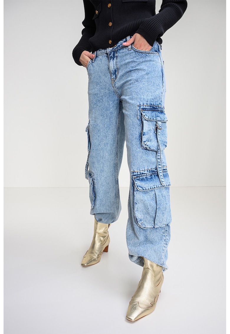 Blugi drepti din amestec de lyocell cu buzunare multiple - Albastru deschis