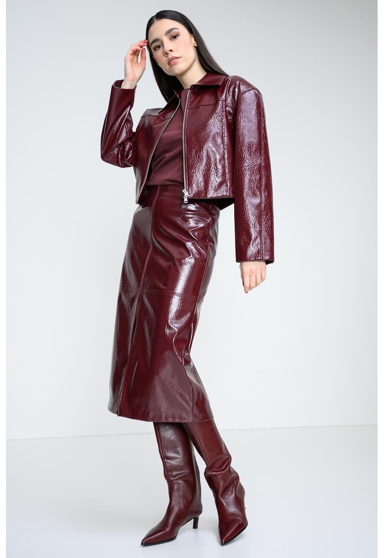 Jacheta din piele ecologica cu guler clasic - Visiniu