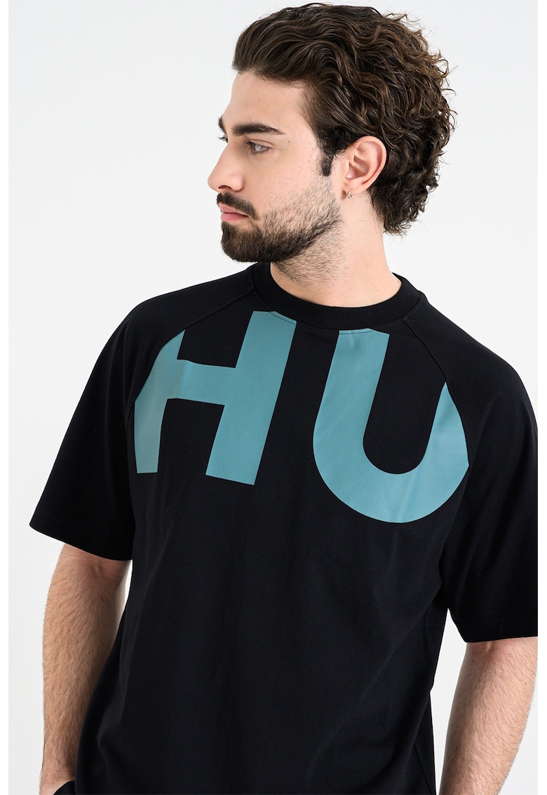 Tricou lejer cu logo supradimensionat Nalftee - Negru/Verde persan