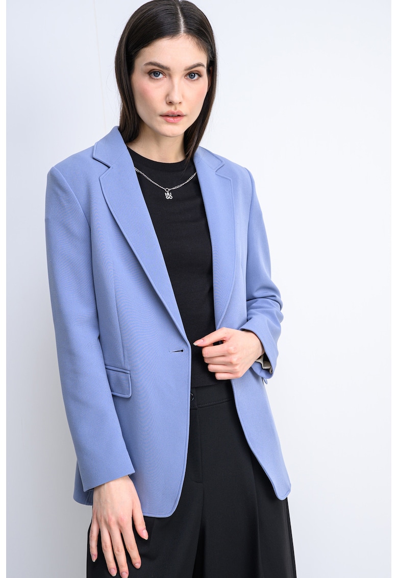 Sacou uni cu buzunare cu clapa - Albastru pastel