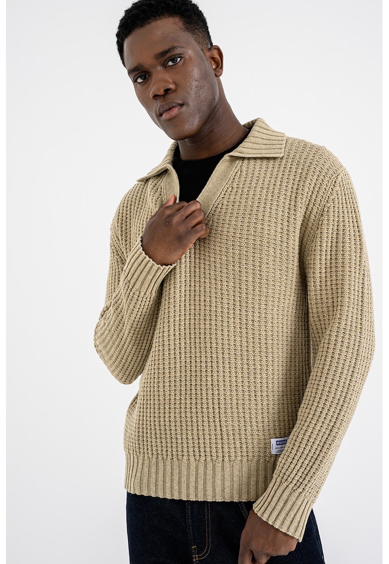 Pulover polo texturat - Maro nisip