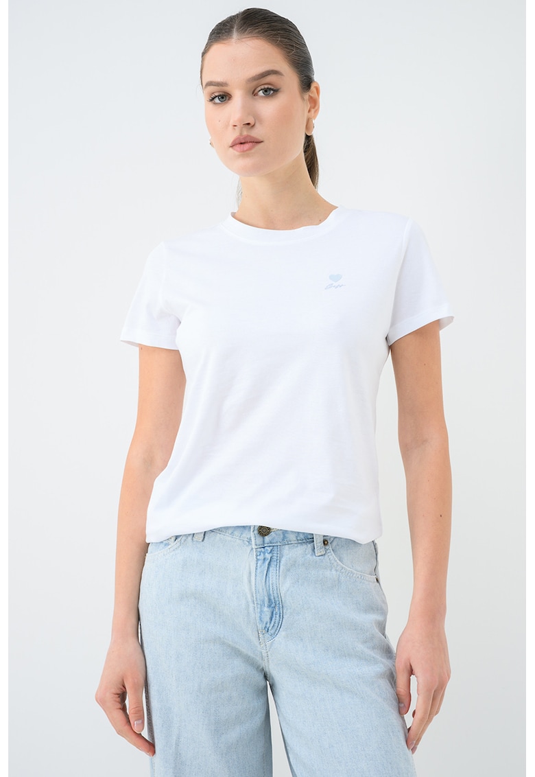 Tricou de bumbac cu decolteu la baza gatului - Alb optic