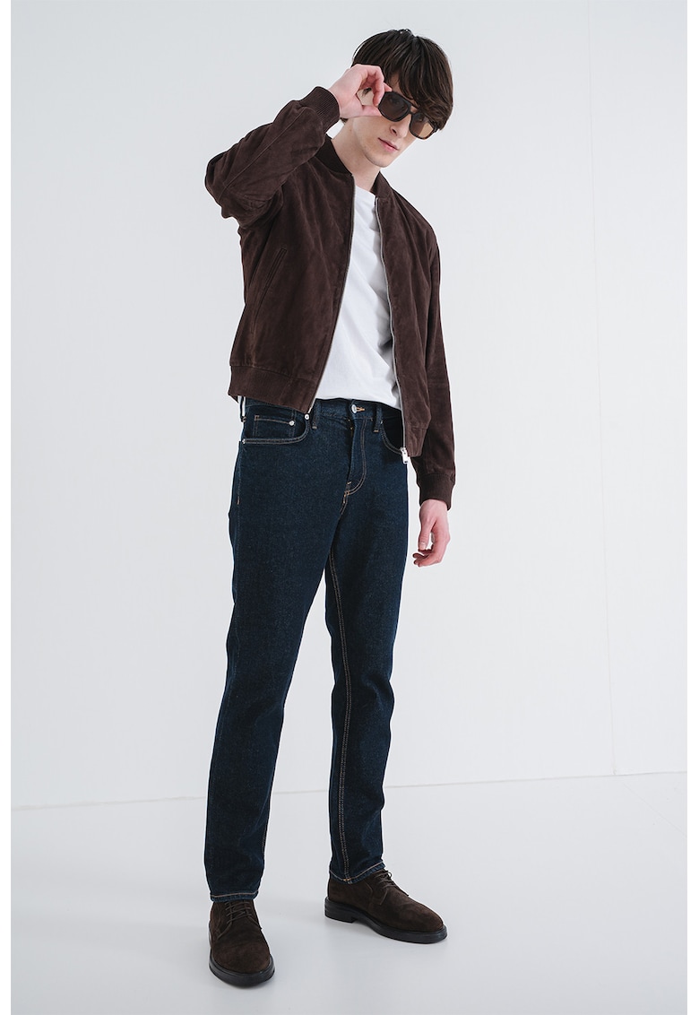 Jacheta bomber din piele intoarsa cu buzunar interior - Maro inchis