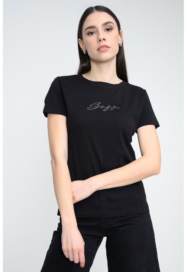 Tricou din bumbac cu logo - Negru