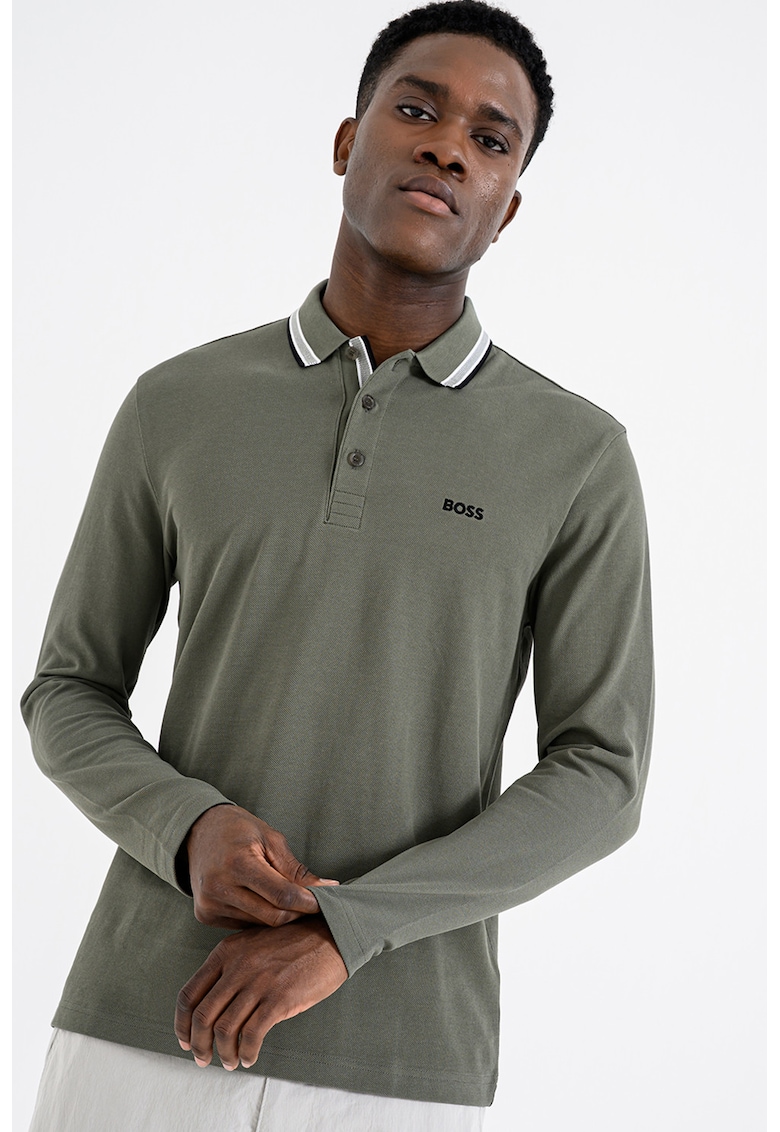 Bluza polo regular fit Plisy - Verde sparanghel