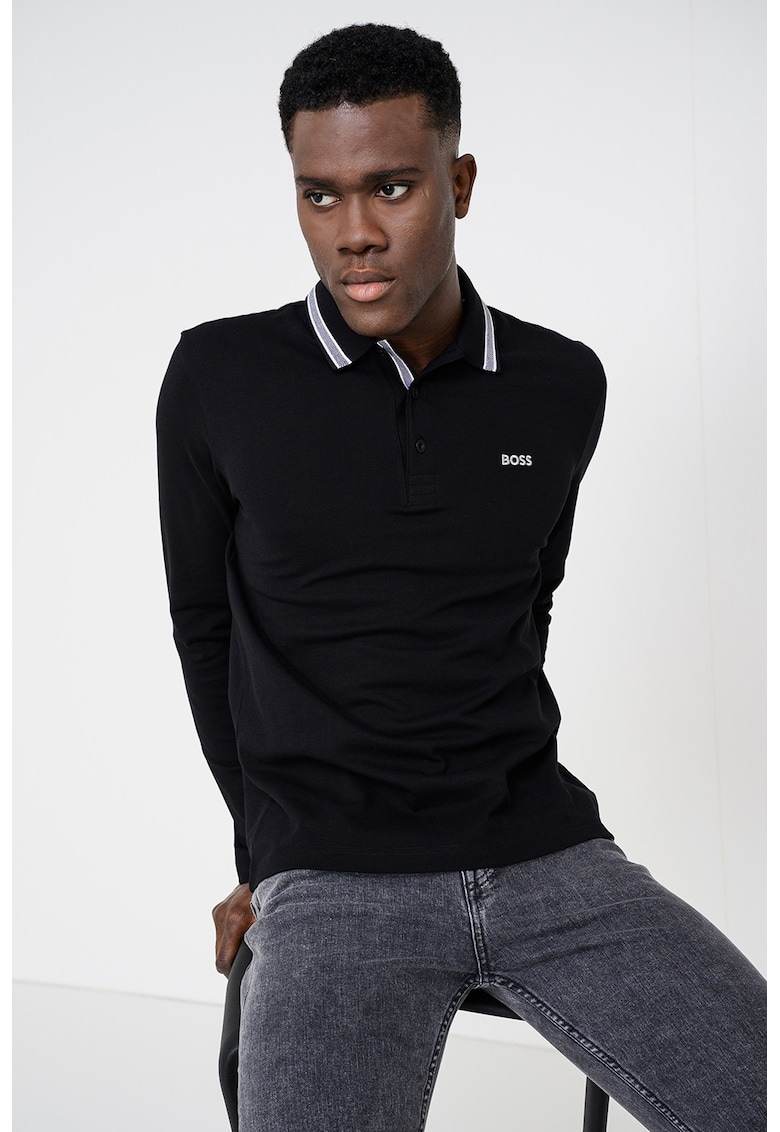 Bluza polo regular fit Plisy - Alb/Negru