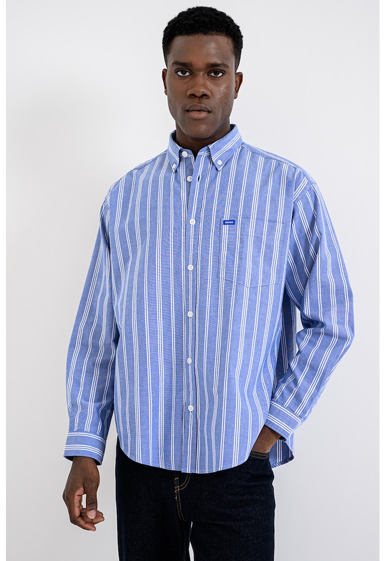 Camasa relaxed fit din bumbac cu guler fixat cu nasturi - Alb/Albastru lavanda