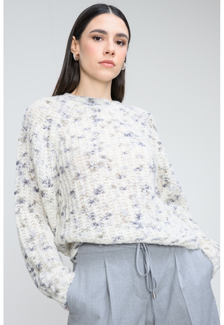 Pulover din amestec de lana alpaca si maneci raglan Fiambella - Gri deschis/Alb murdar