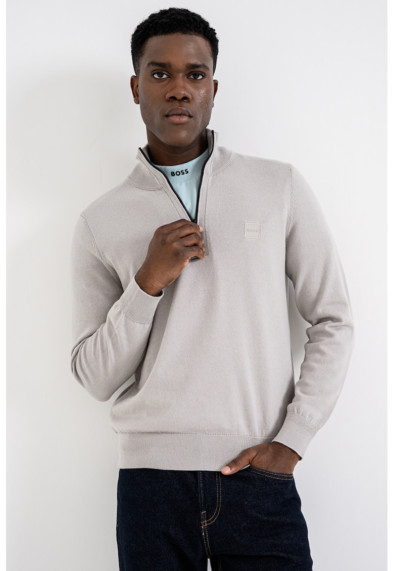 Pulover cu fenta cu fermoar si guler inalt Kanobix - Maro taupe deschis