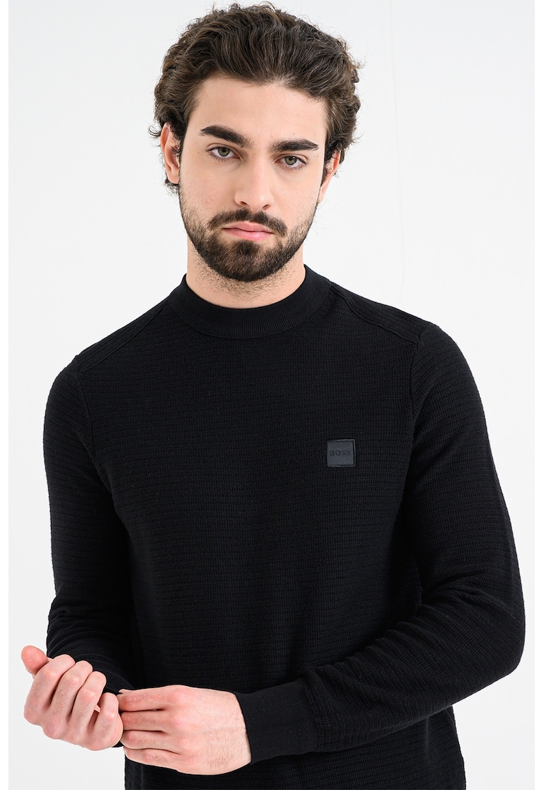 Pulover regular fit cu aplicatie logo discreta Anion - Negru