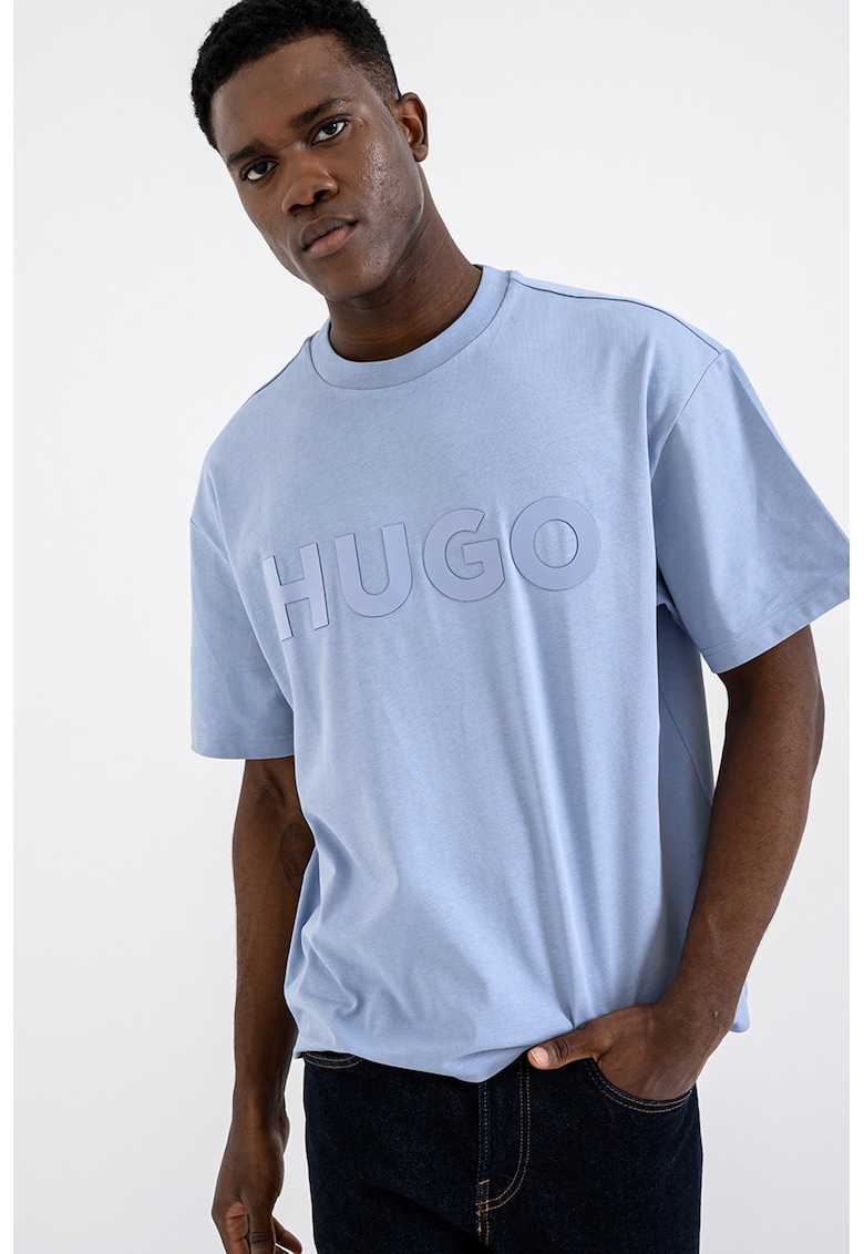 Tricou supradimensionat cu decolteu la baza gatului Dinkee - Albastru azur