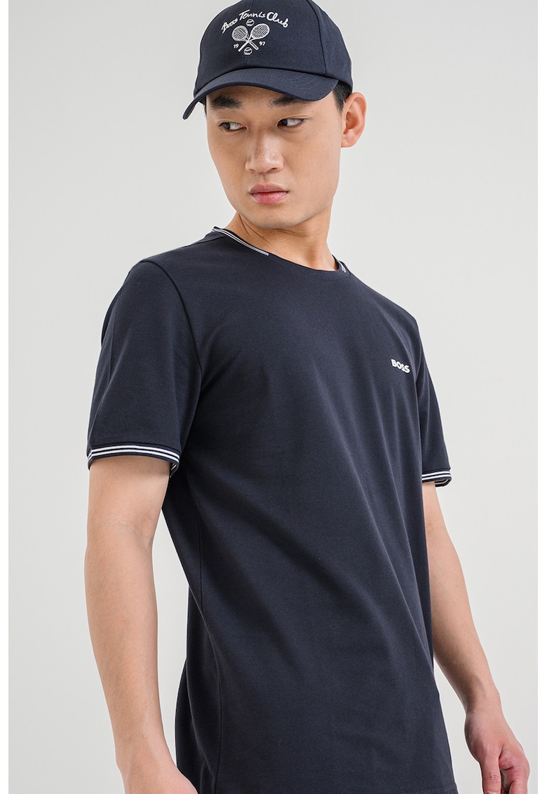 Tricou regular fit cu decolteu la baza gatului Taul - Negru/Alb optic