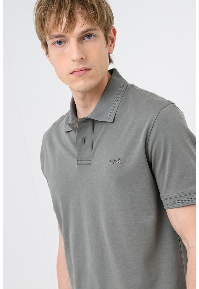 Tricou polo regular-fit cu logo brodat - Verde stins