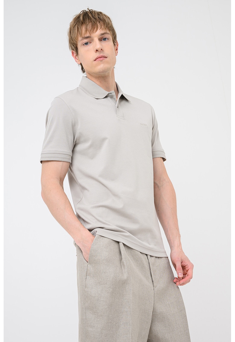 Tricou polo regular-fit cu logo brodat - Grej