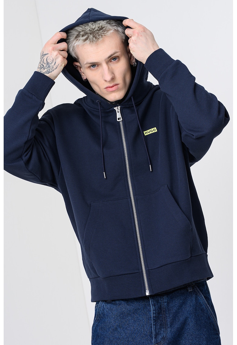 Hanorac lejer cu imprimeu logo contrastant pe partea din spate Nardimez - Verde lime/Bleumarin