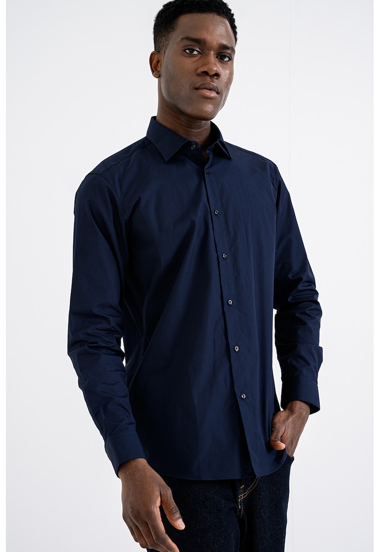 Camasa de bumbac cu guler ascutit Valerio - Bleumarin