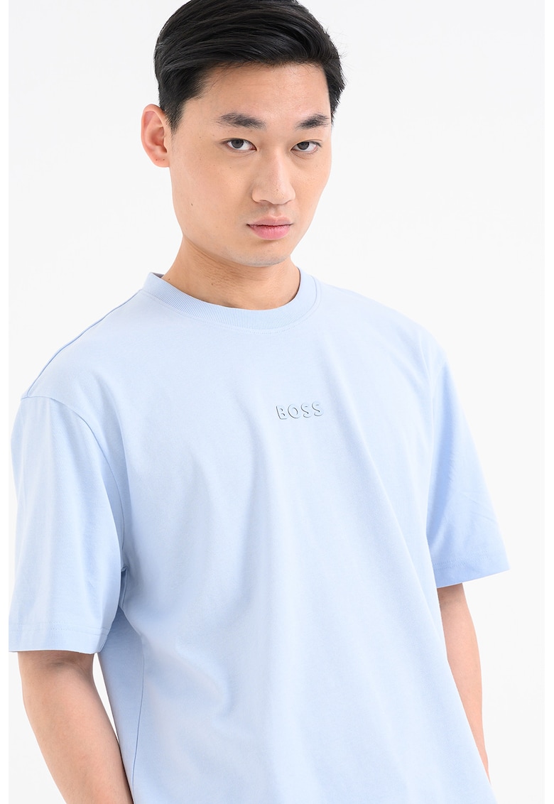 Tricou din bumbac cu logo - Albastru pal