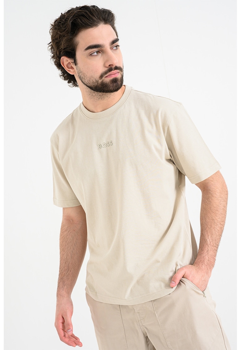 Tricou din bumbac cu logo - Bej deschis