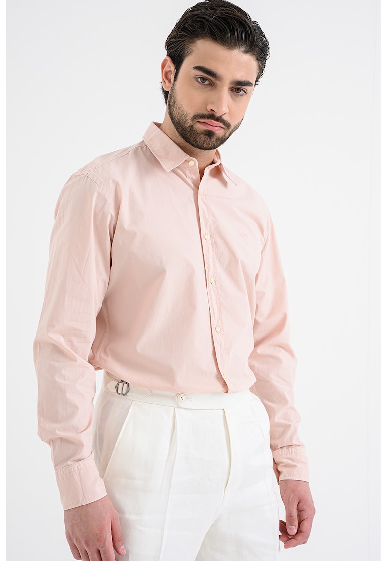 Camasa regular fit de bumbac cu logo brodat - Piersica