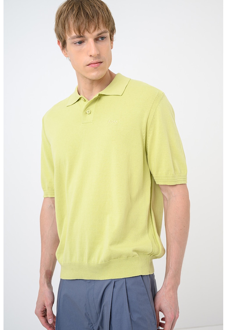 Tricou polo tricotat fin Asac - Verde lime