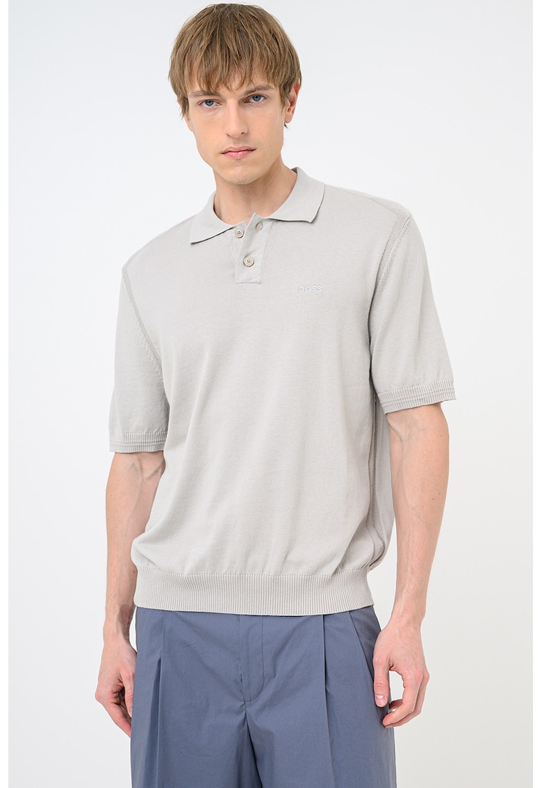 Tricou polo tricotat fin Asac - Gri deschis