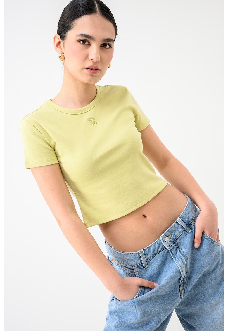 Tricou crop cu croiala slim-fit Delanor - Verde electric