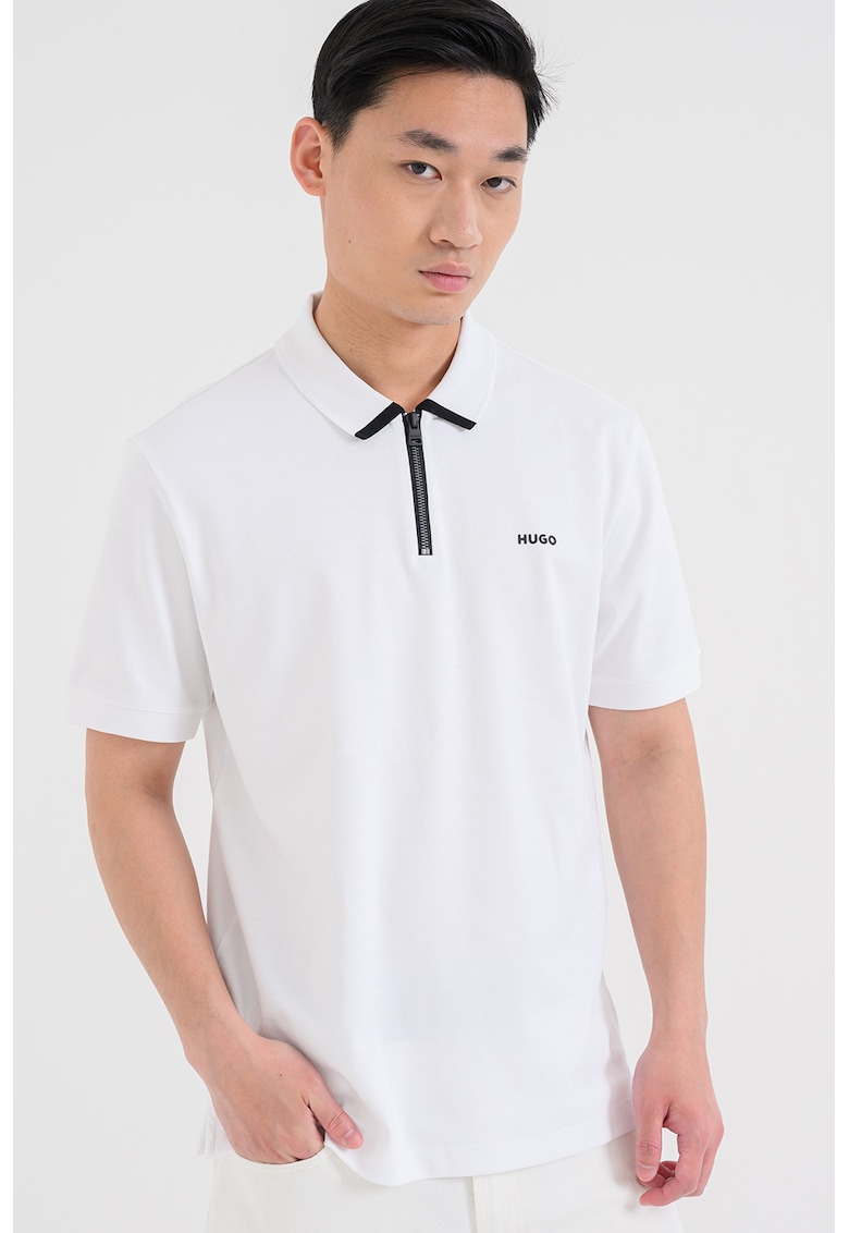 Tricou polo cu fenta cu fermoar Dalomino - Alb