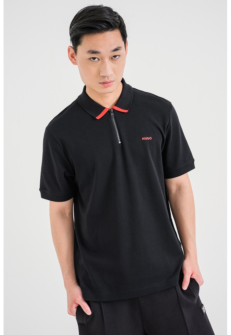 Tricou polo cu fenta cu fermoar Dalomino - Rosu/Negru